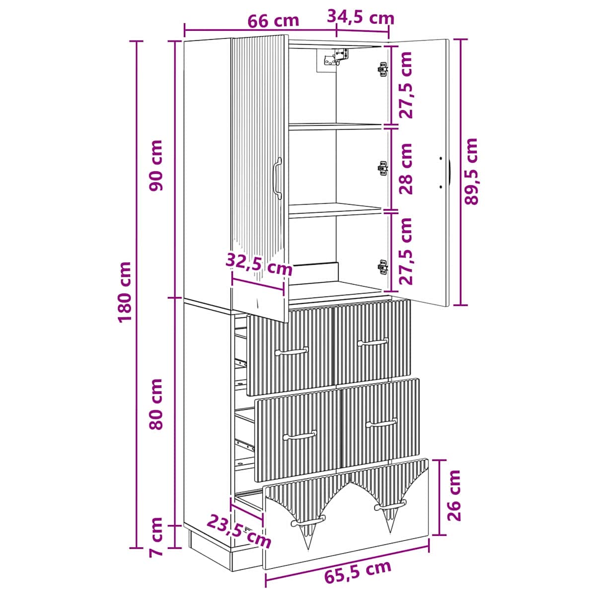 Skab Sæt 2 stk. 66 x 34,5 x 87 cm Konstrueret træ - Billede 10