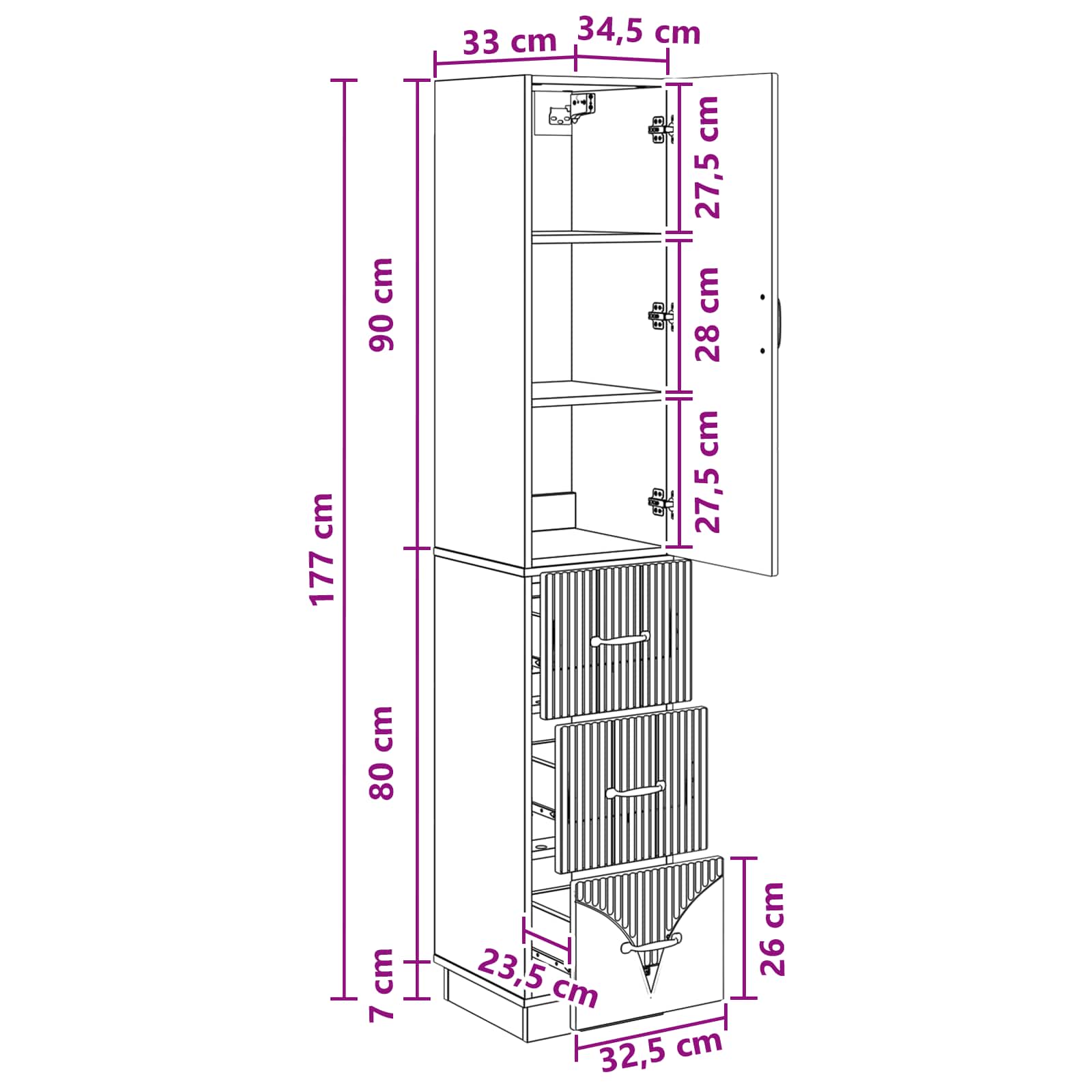 Kaappisarja 2 pcs Musta 33 x 34,5 x 87 cm Tekninen puu - Image 8