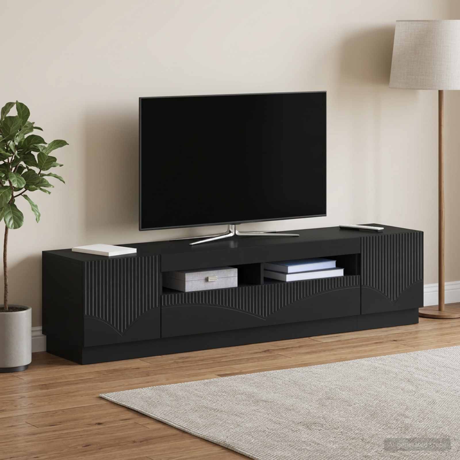 5-delna LED TV omarica Črna Inženirski les - slika 3