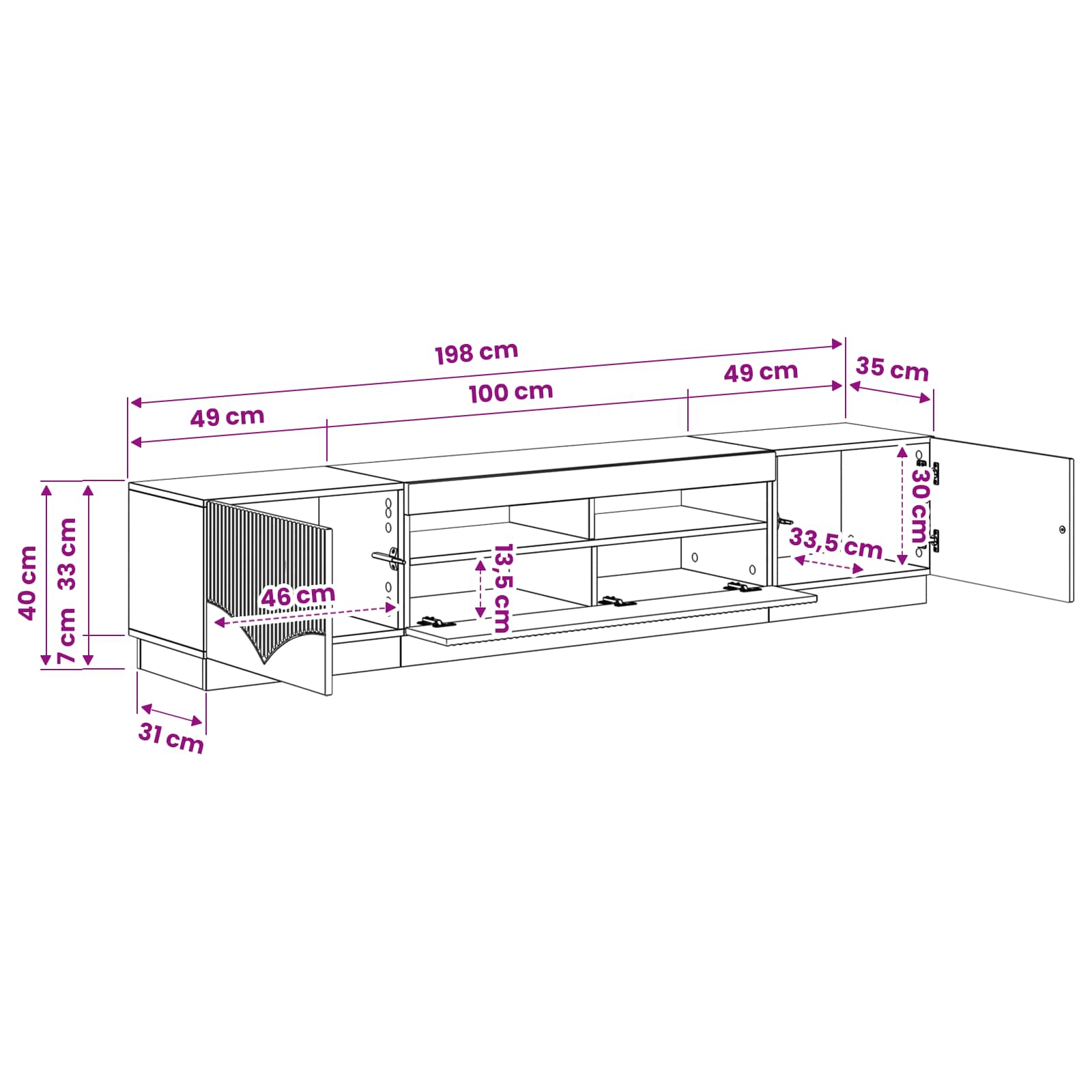 5 Piece LED TV Cabinet size guide