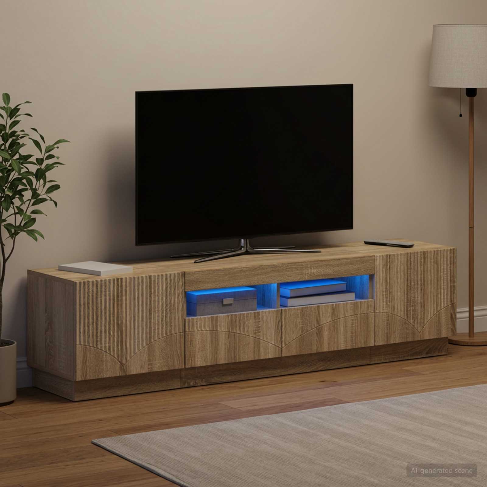 3-osainen LED-TV-kaappi HOORN 3 kpl Sonoma-tammi Tekninen puu - Image 3