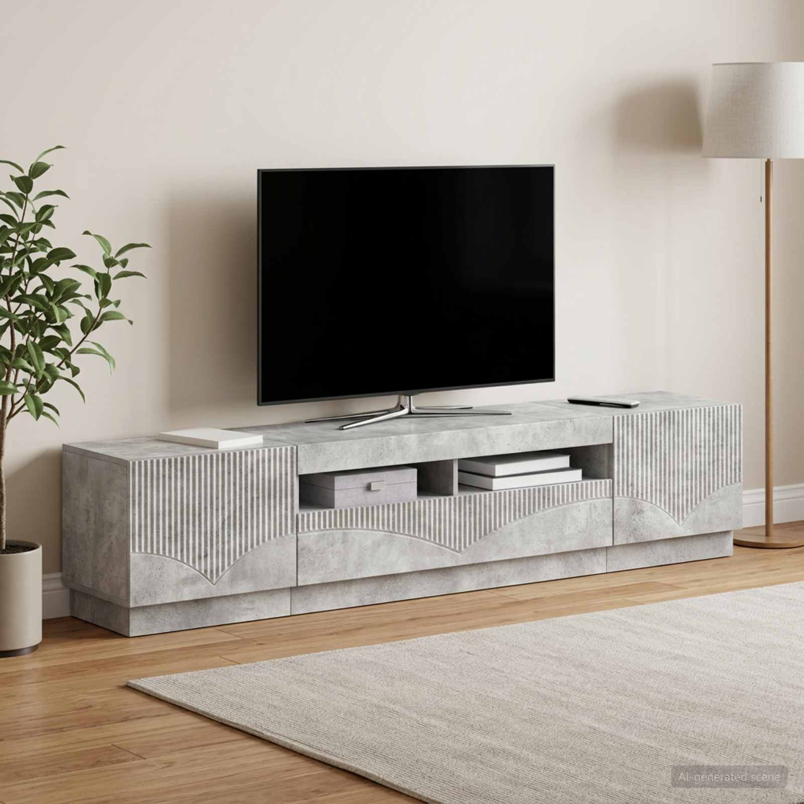 5-delna LED TV omarica Betonsko siva Inženirski les - slika 3