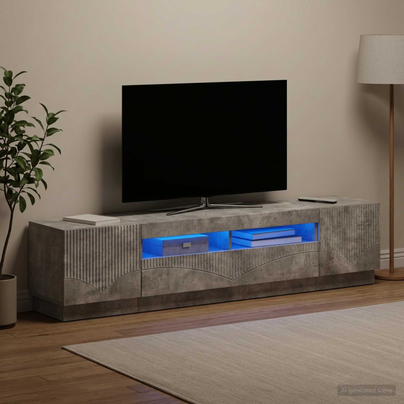 5-delna LED TV omarica Betonsko siva Inženirski les