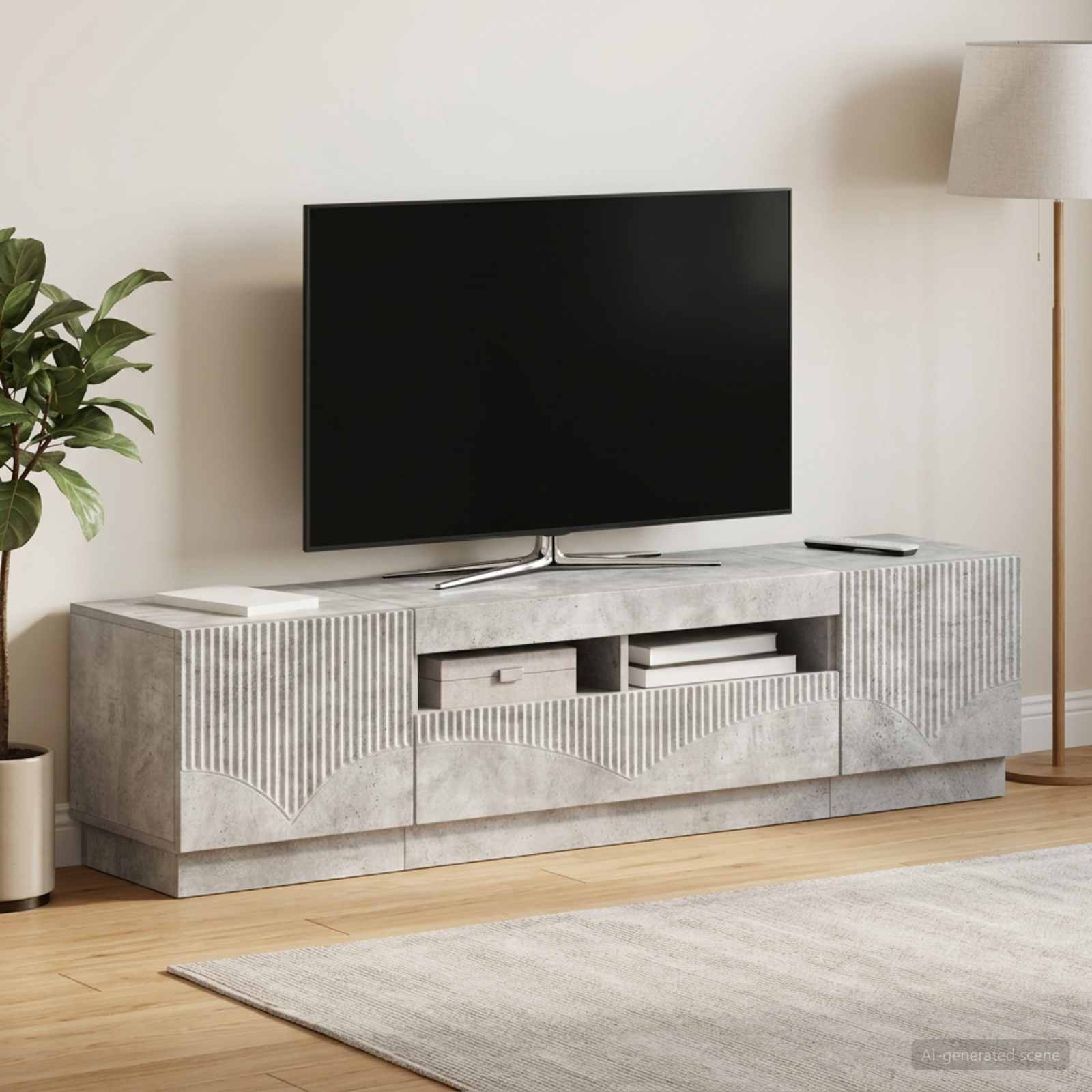 5-delna LED TV omarica Betonsko siva Inženirski les