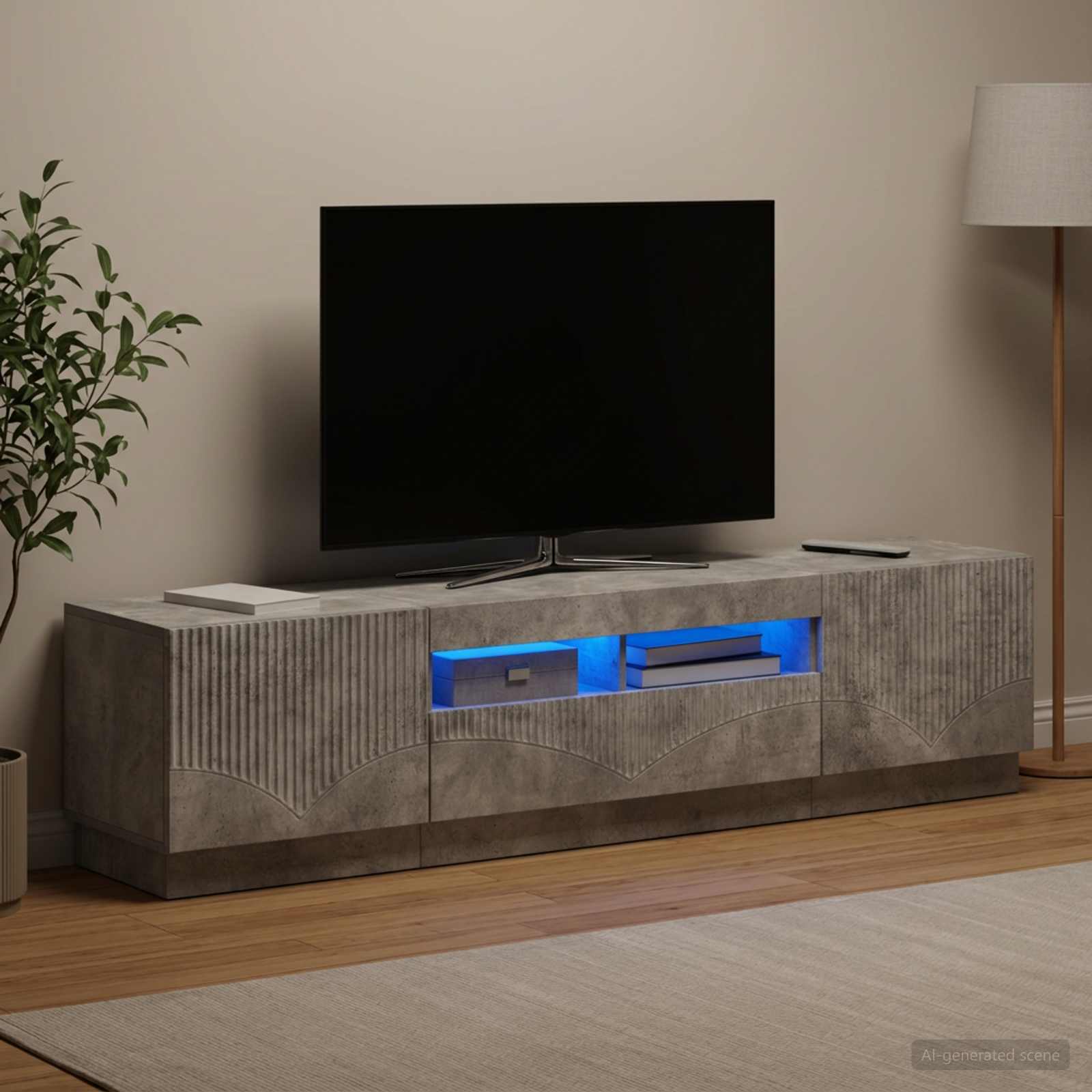 5-delna LED TV omarica Betonsko siva Inženirski les - slika 3