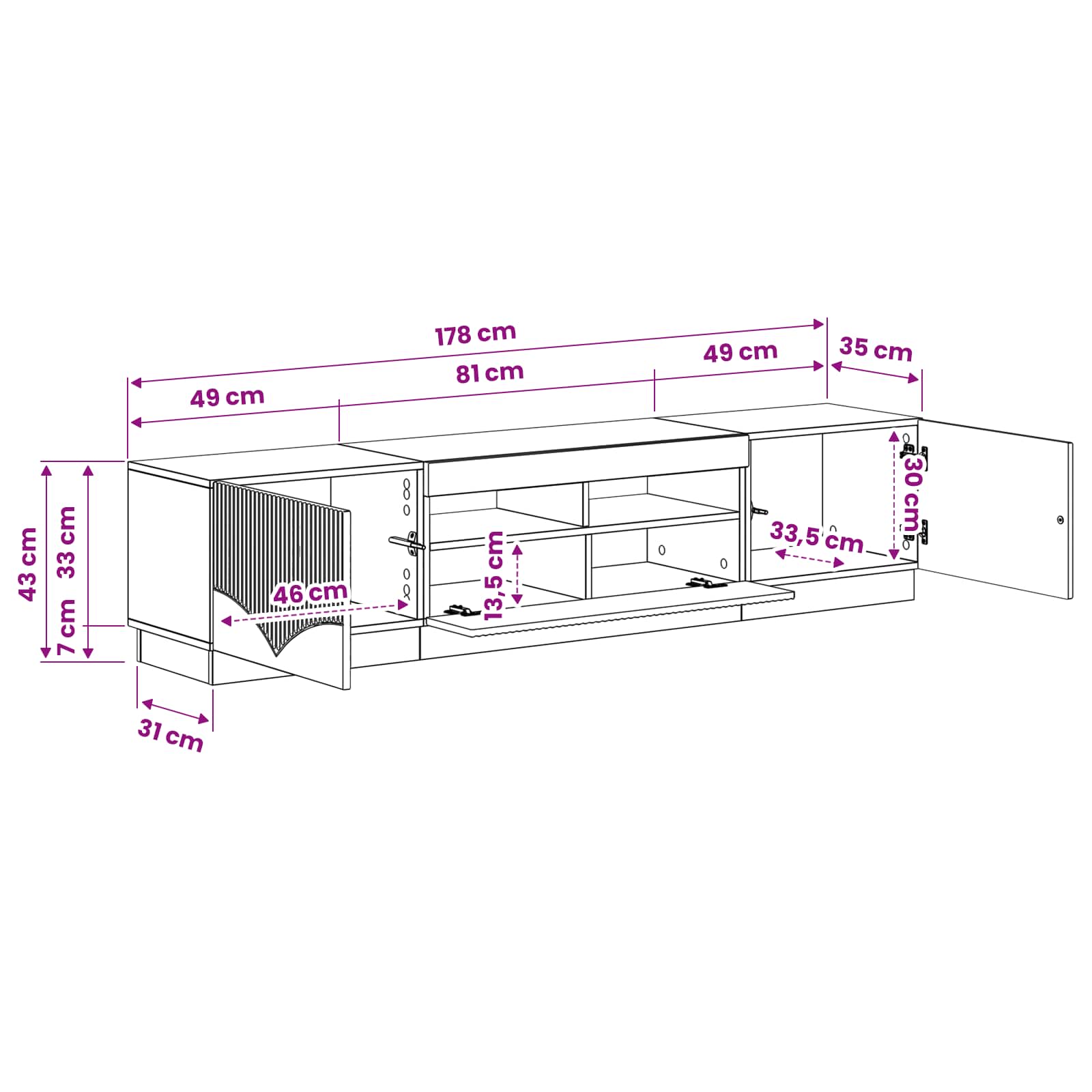 5 osan LED TV-kaappi Betoninharmaa Tekninen puu - Image 7