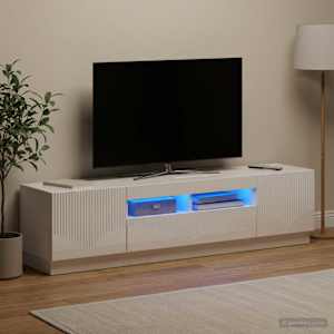 5-delna LED TV omarica Bela visok sijaj Inženirski les