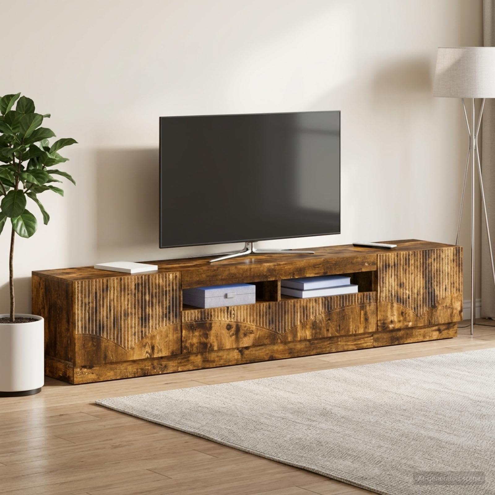 3-osainen LED-TV-kaappi HOORN 3 kpl Savutammi Tekninen puu - Image 3