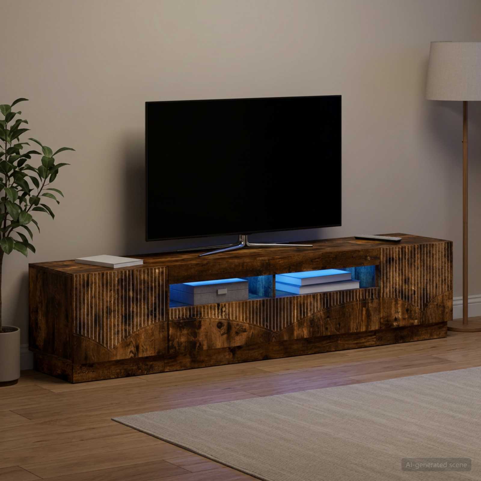 3-osainen LED-TV-kaappi HOORN 3 kpl Savutammi Tekninen puu