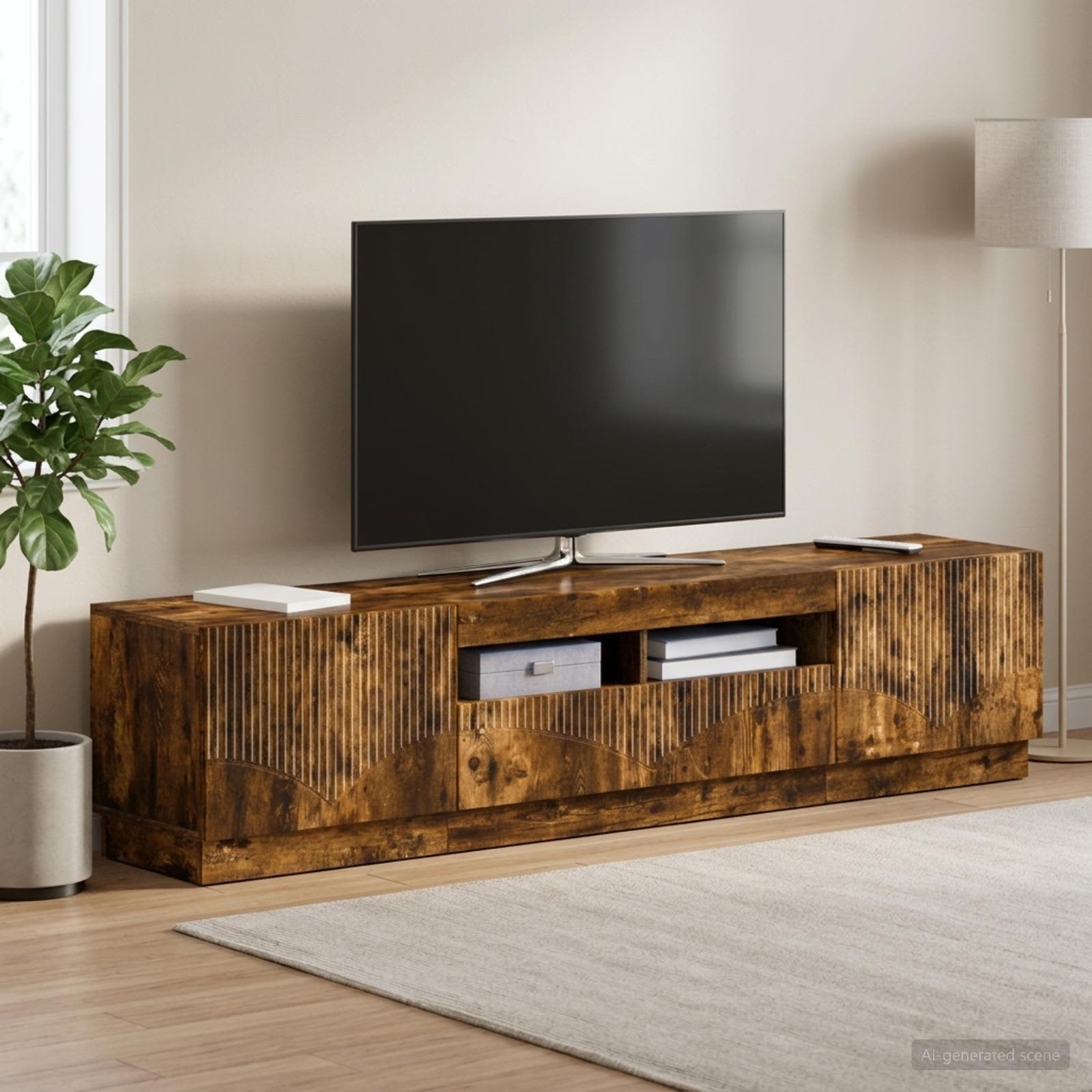 3-osainen LED-TV-kaappi HOORN 3 kpl Savutammi Tekninen puu - Image 3