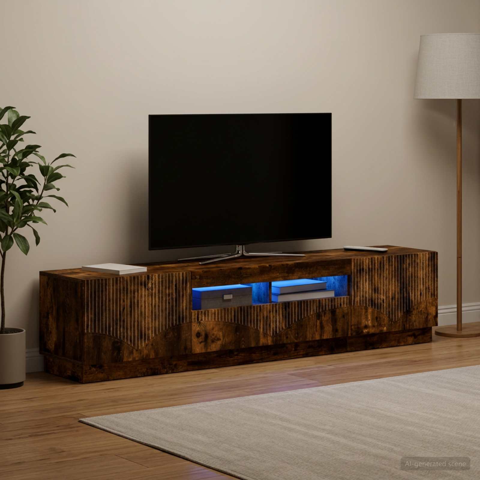 3-osainen LED-TV-kaappi HOORN 3 kpl Savutammi Tekninen puu
