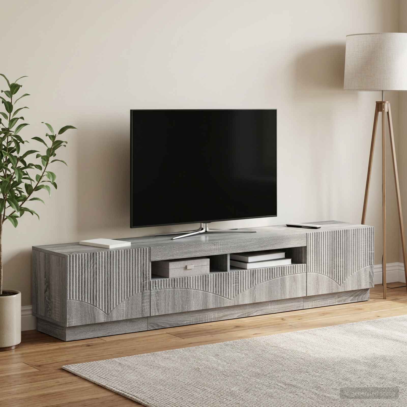 3-osainen LED-TV-kaappi HOORN 3 kpl Harmaa Sonoma Tekninen puu
