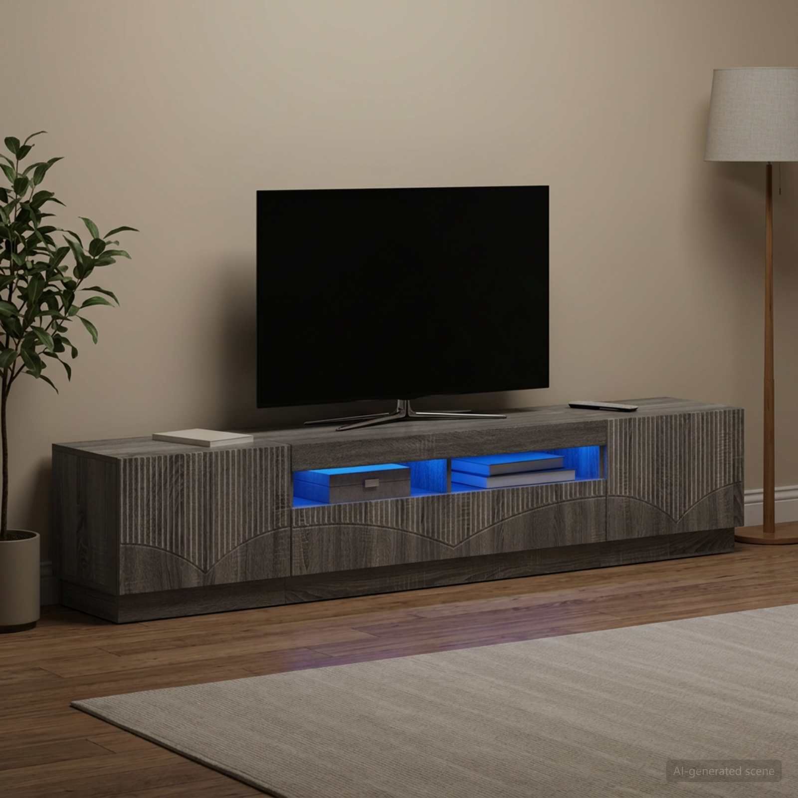 3-osainen LED-TV-kaappi HOORN 3 kpl Harmaa Sonoma Tekninen puu - Image 3