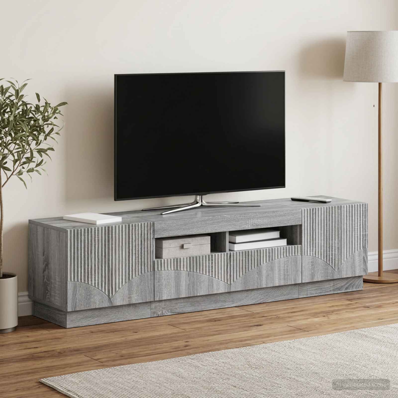 3-osainen LED-TV-kaappi HOORN 3 kpl Harmaa Sonoma Tekninen puu