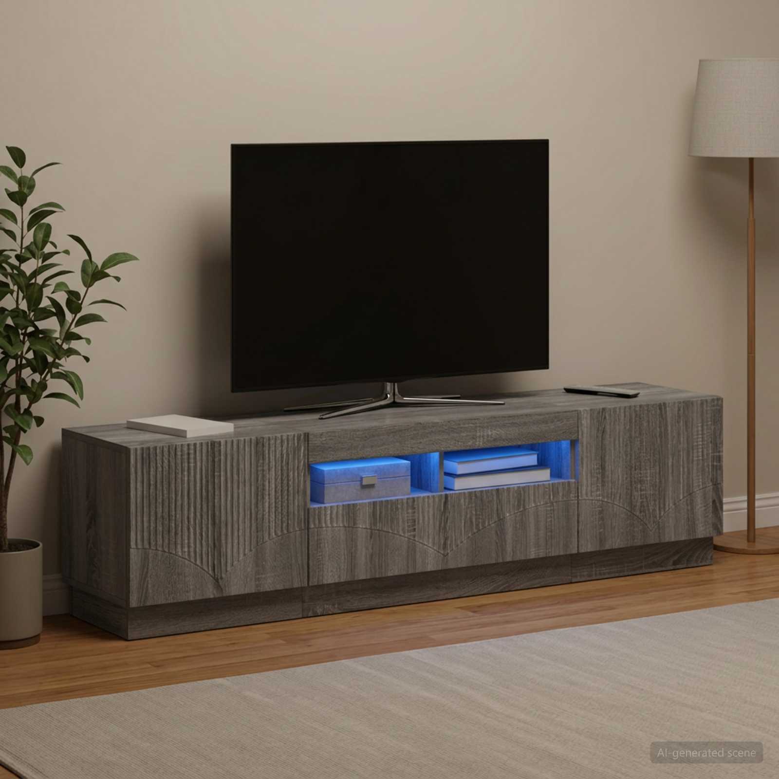 3-osainen LED-TV-kaappi HOORN 3 kpl Harmaa Sonoma Tekninen puu - Image 3