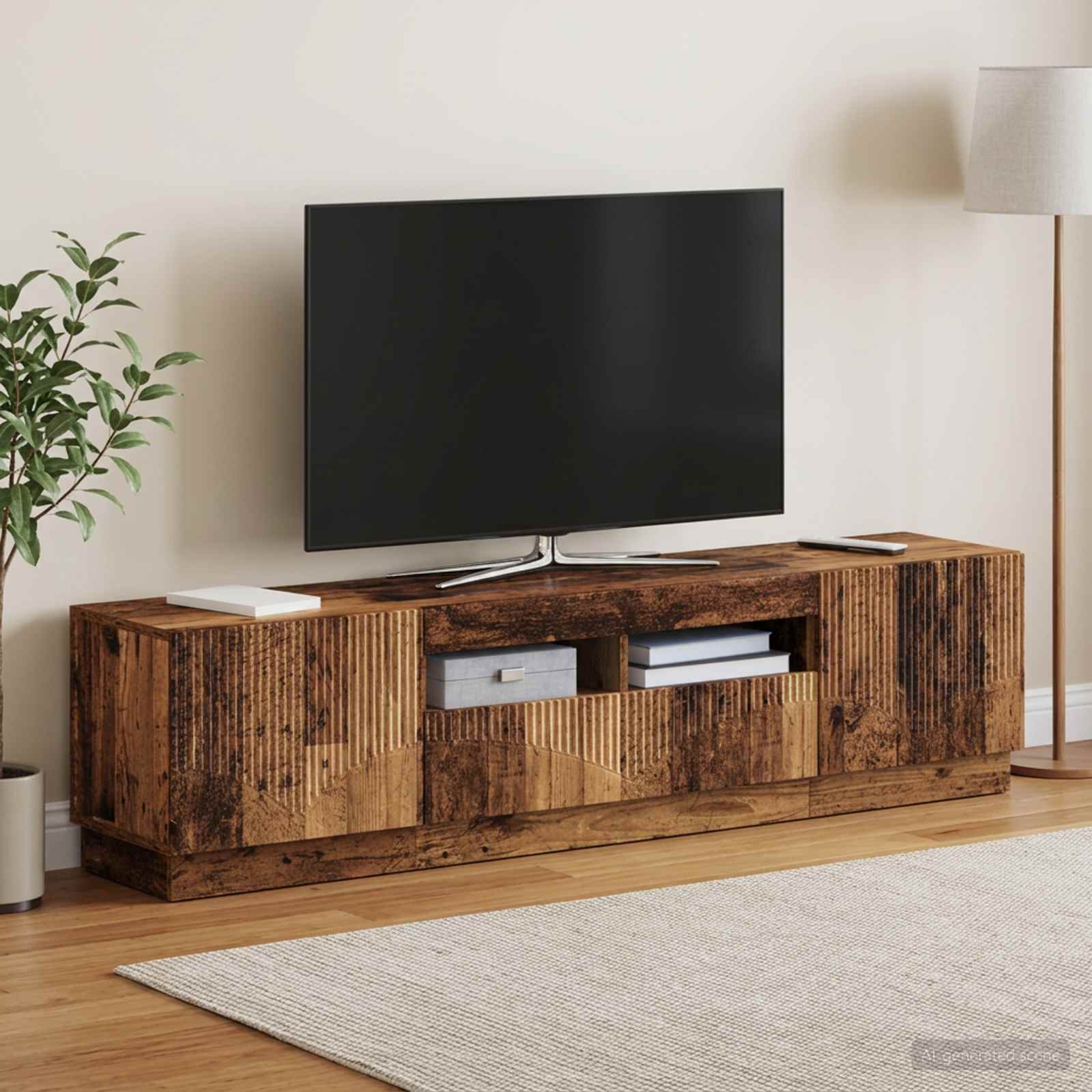 3-osainen LED-TV-kaappi HOORN 3 kpl Vanha puu Tekninen puu - Image 3