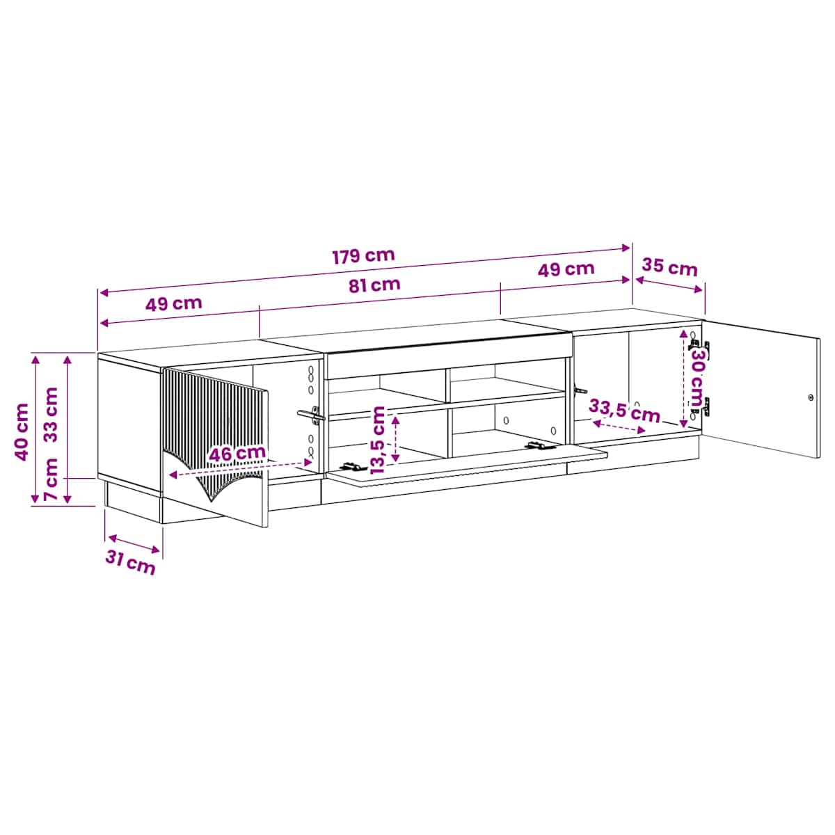 LED TV-skab HOORN 3 stk. Konstrueret træ - Billede 9