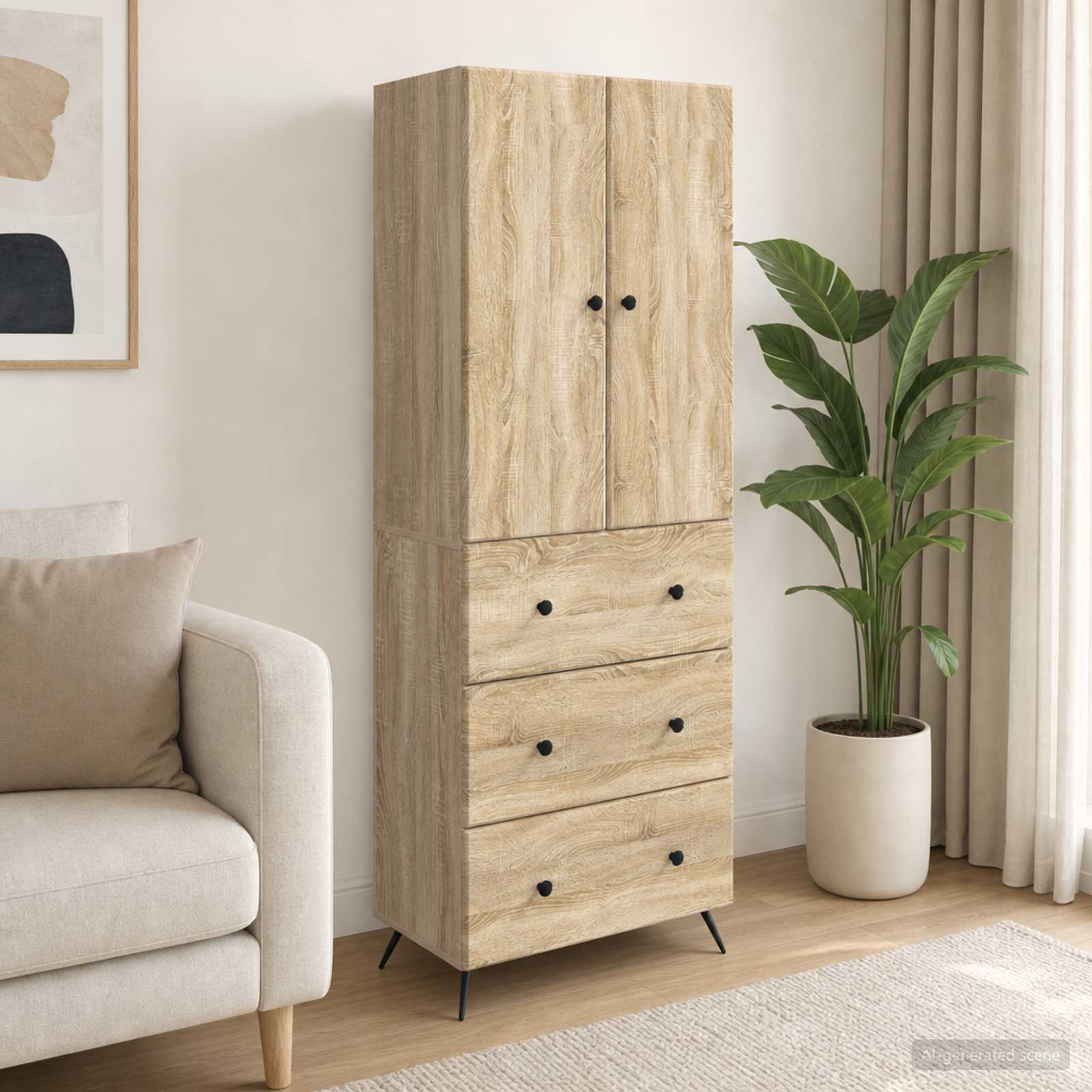 Kaappisarja 2 pcs Sonoma-tammi 66 x 34,5 x 90 cm Tekninen puu