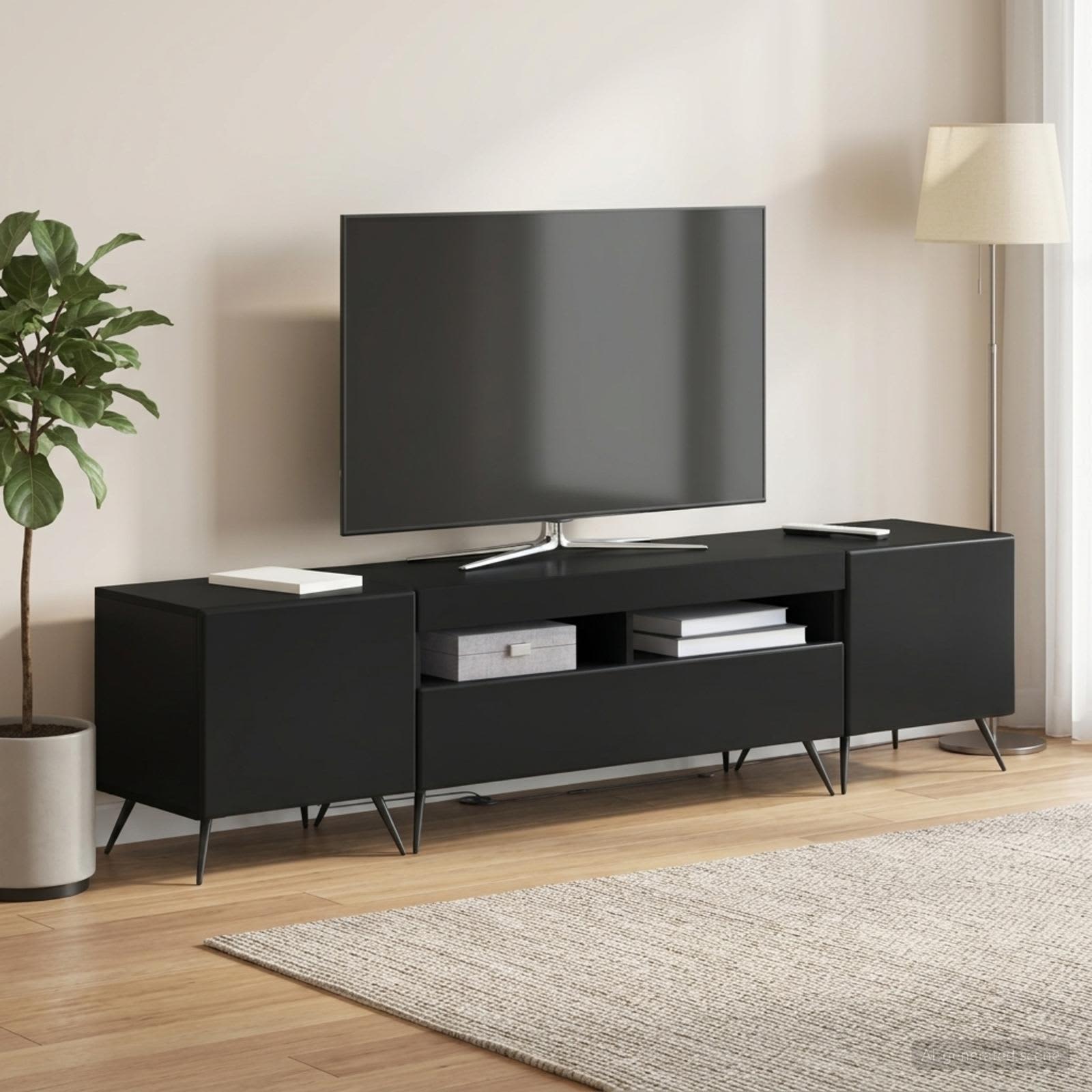 3-osainen LED-TV-kaappi BREDA 3 kpl Musta Tekninen puu - Image 3