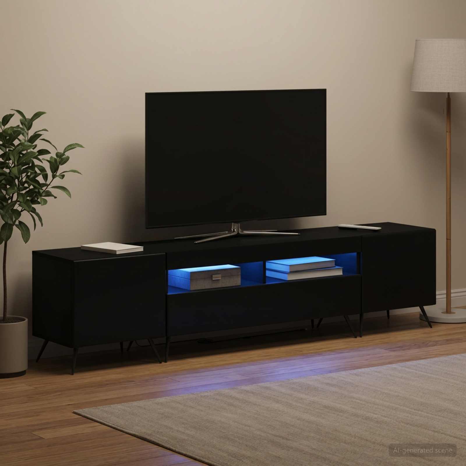 3-osainen LED-TV-kaappi BREDA 3 kpl Musta Tekninen puu