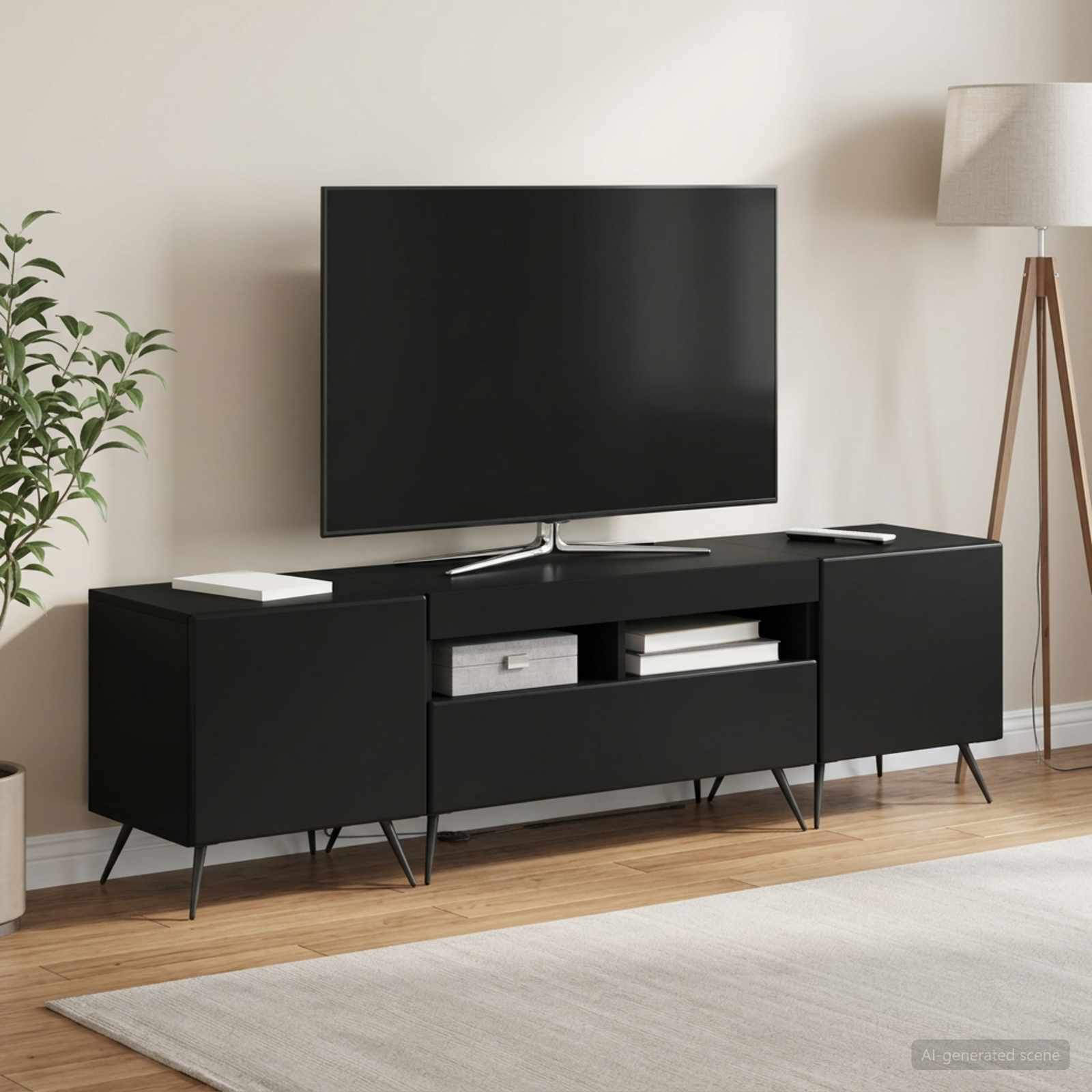 3-osainen LED-TV-kaappi BREDA 3 kpl Musta Tekninen puu - Image 3