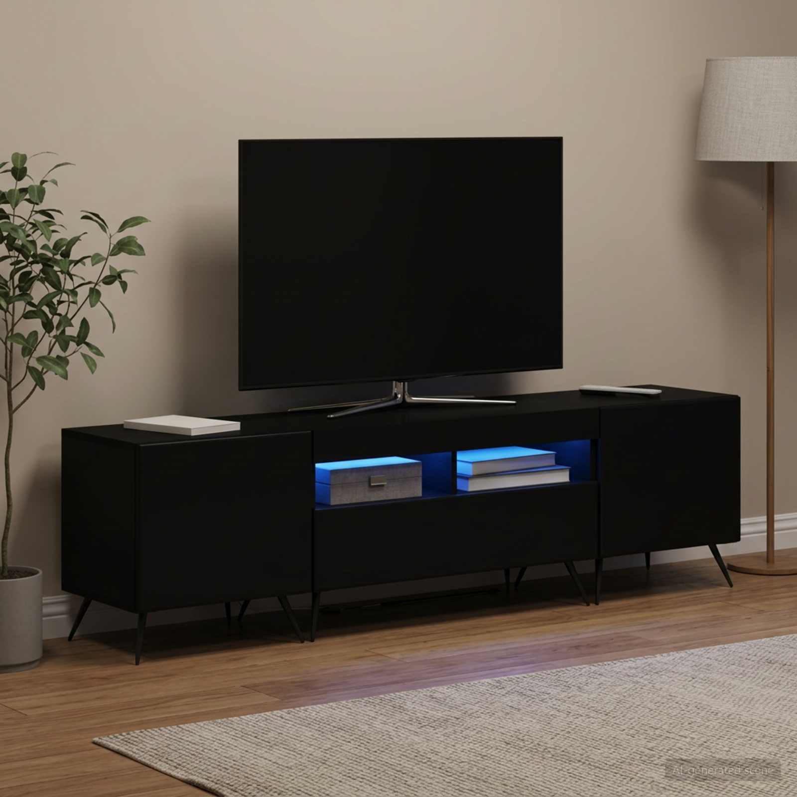 3-osainen LED-TV-kaappi BREDA 3 kpl Musta Tekninen puu