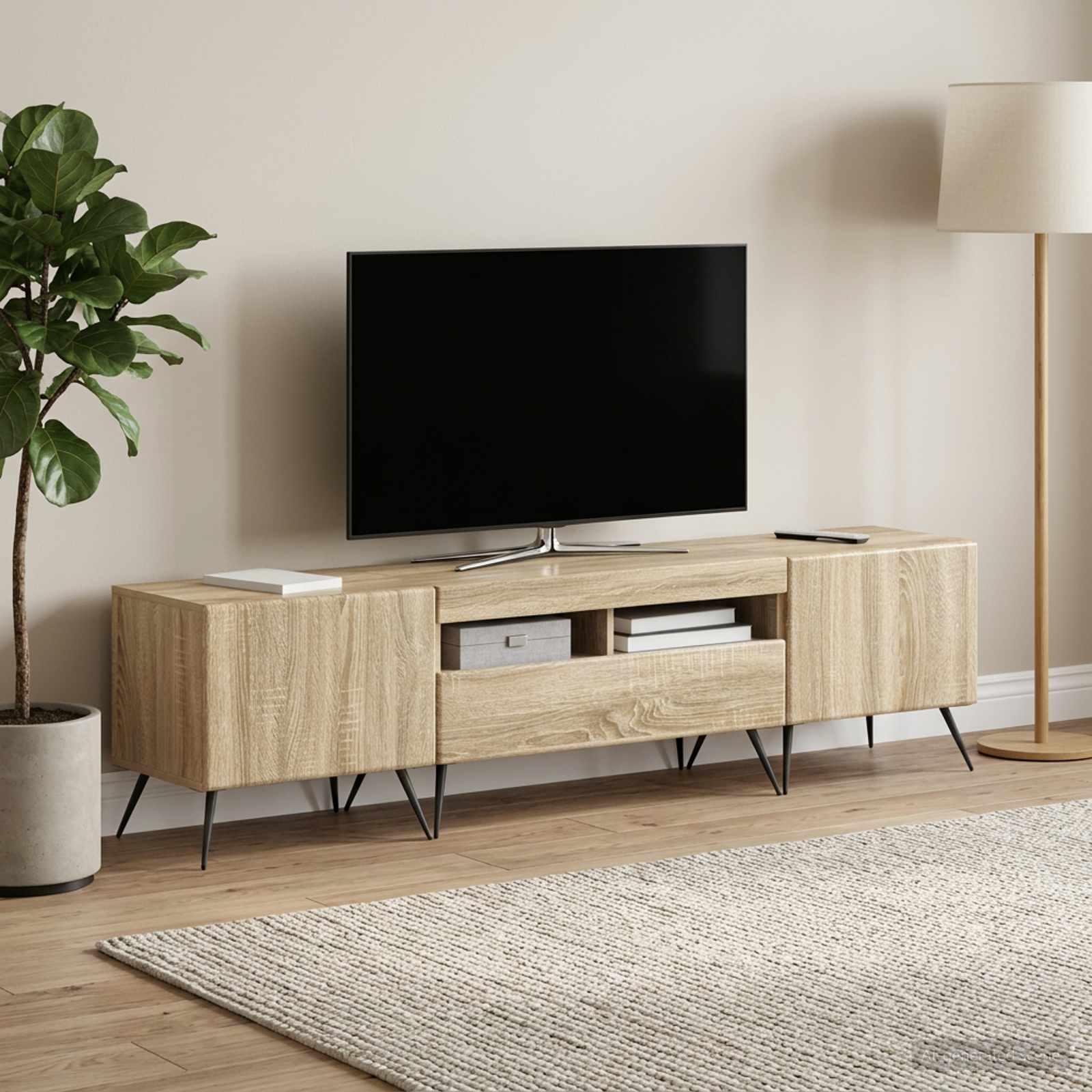 3-osainen LED-TV-kaappi BREDA 3 kpl Sonoma-tammi Tekninen puu