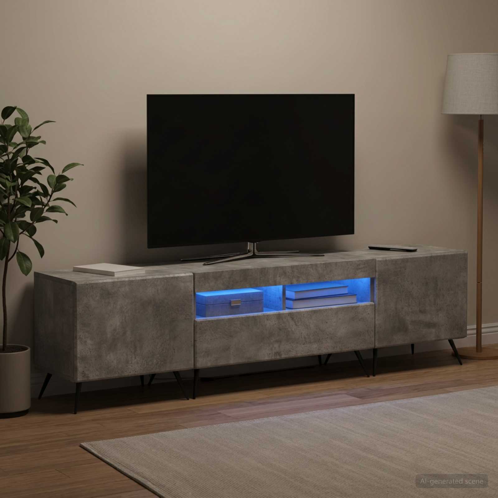 5-delna LED TV omarica Betonsko siva Inženirski les - slika 3