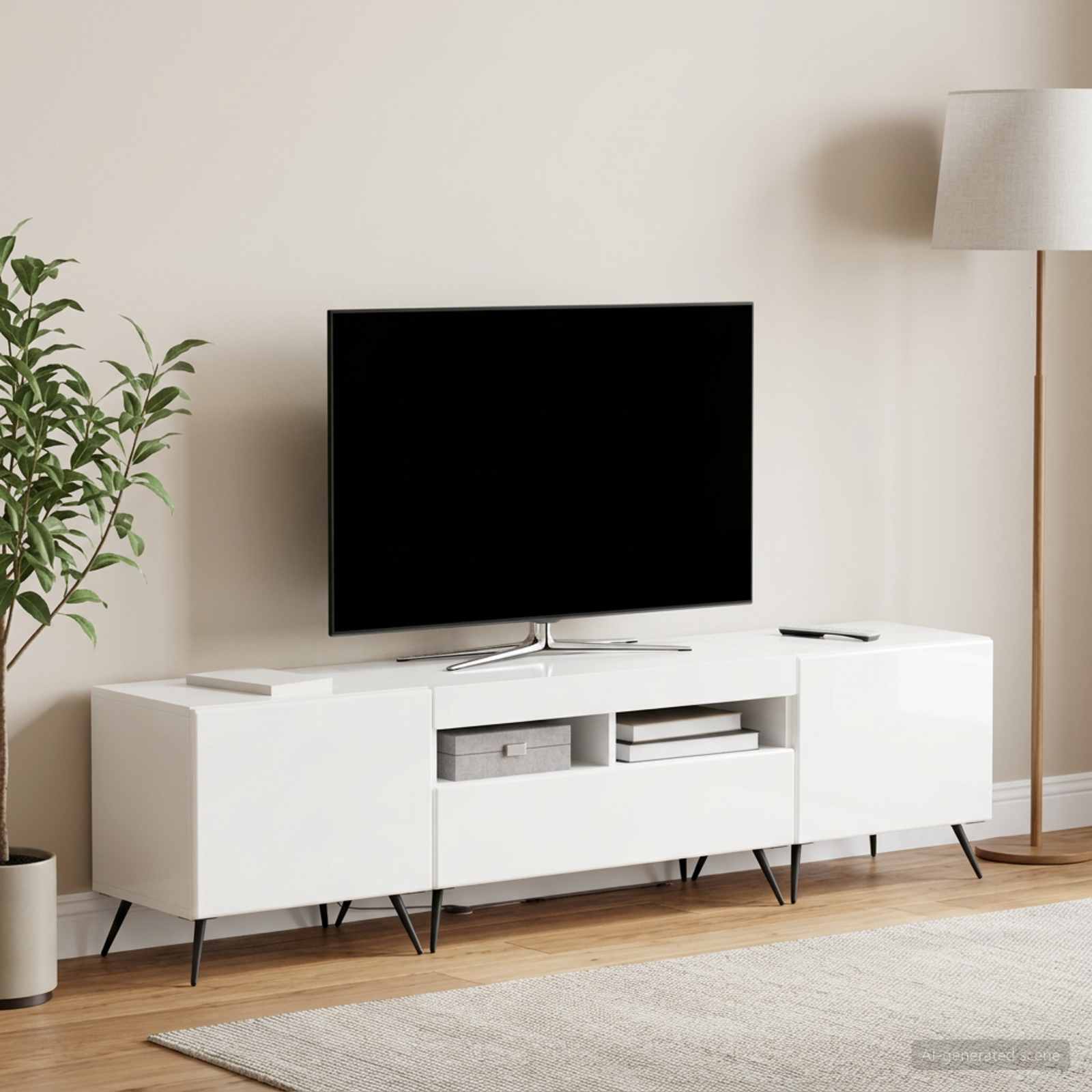 5-osaline LED TV kapp Kõrgläikega valge Tehispuit