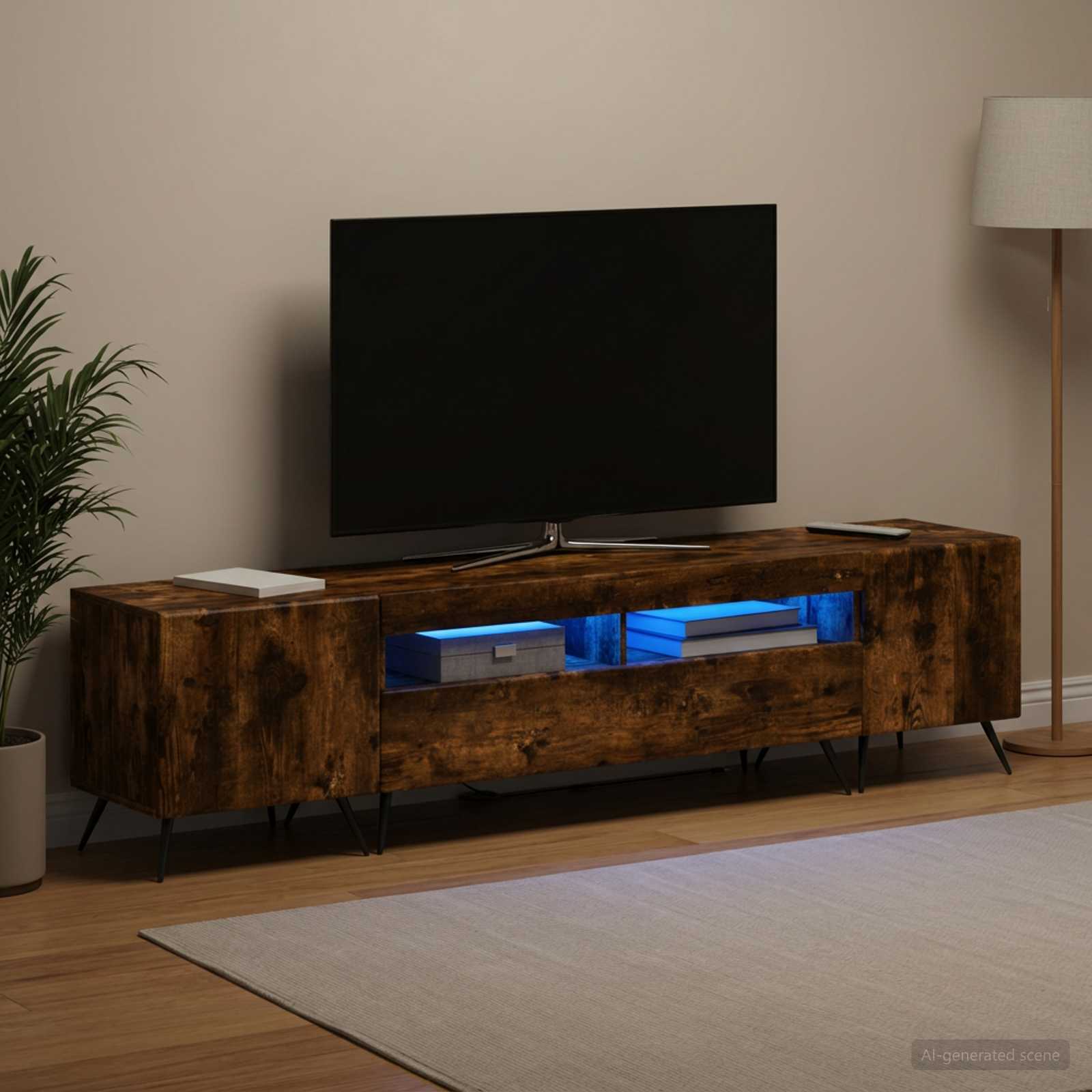 3-osainen LED-TV-kaappi BREDA 3 kpl Savutammi Tekninen puu - Image 3