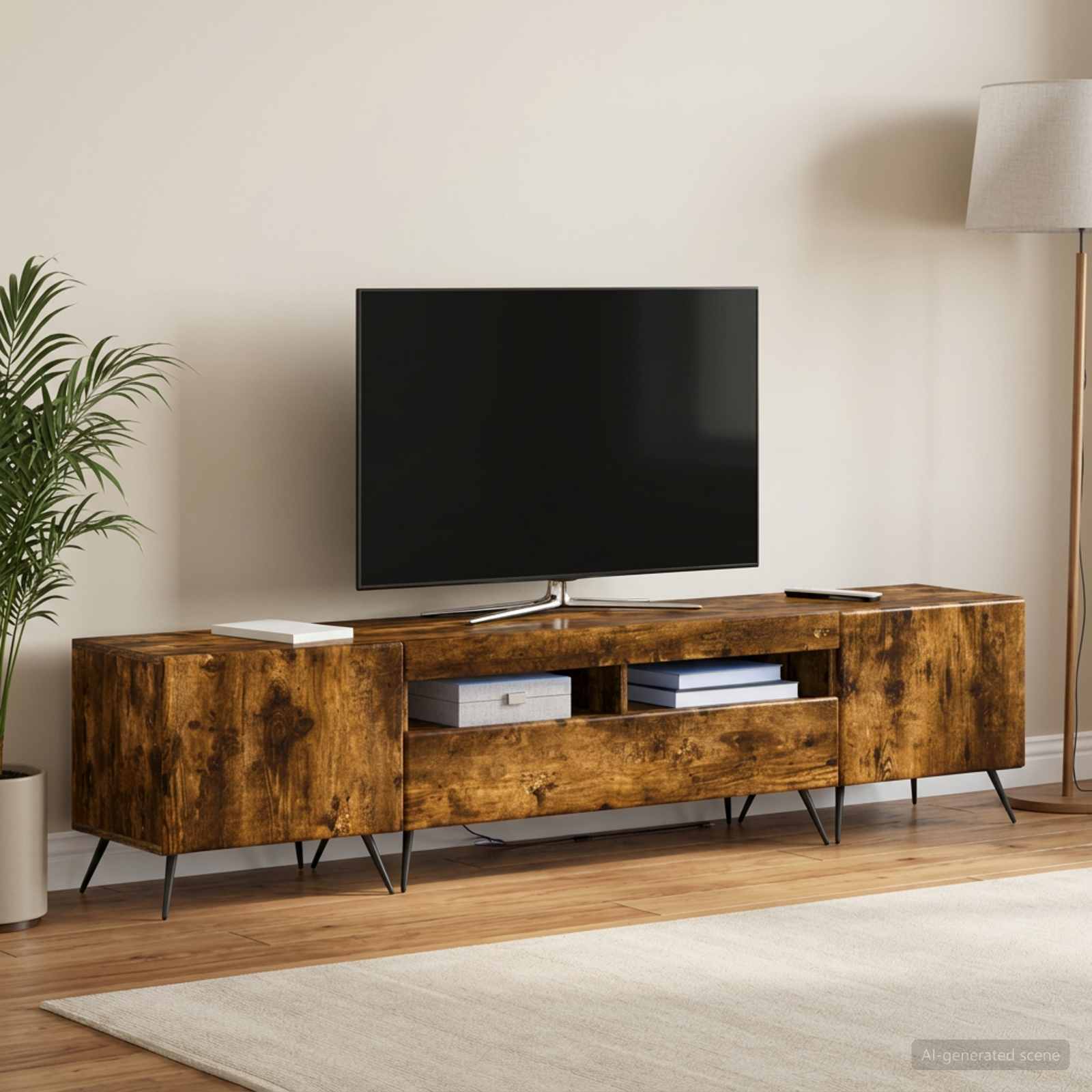 3-osainen LED-TV-kaappi BREDA 3 kpl Savutammi Tekninen puu