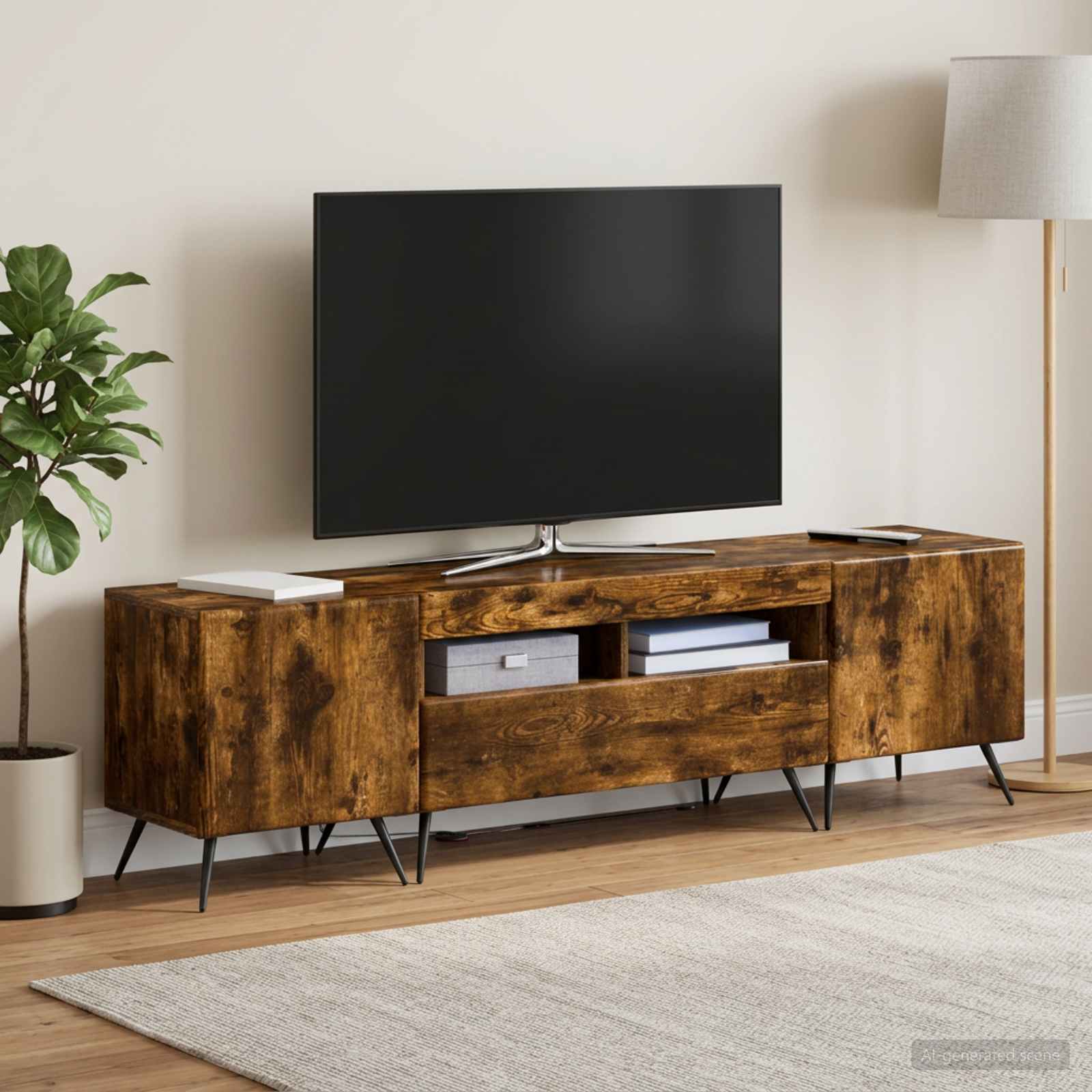 3-osainen LED-TV-kaappi BREDA 3 kpl Savutammi Tekninen puu