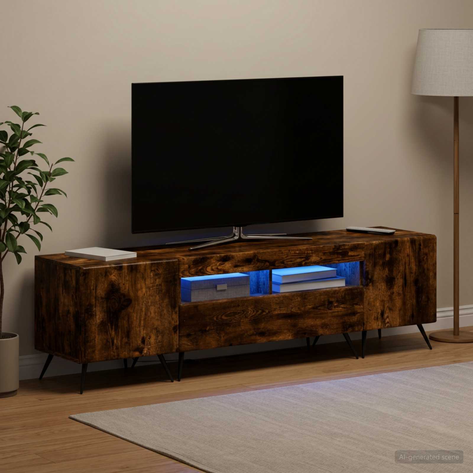 3-osainen LED-TV-kaappi BREDA 3 kpl Savutammi Tekninen puu - Image 3