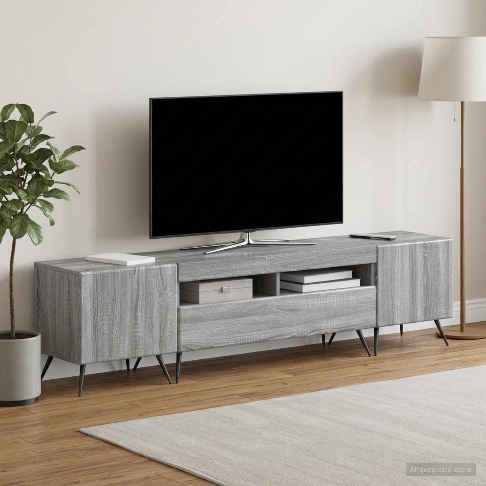 3-osainen LED-TV-kaappi BREDA 3 kpl Harmaa Sonoma Tekninen puu - Image 3