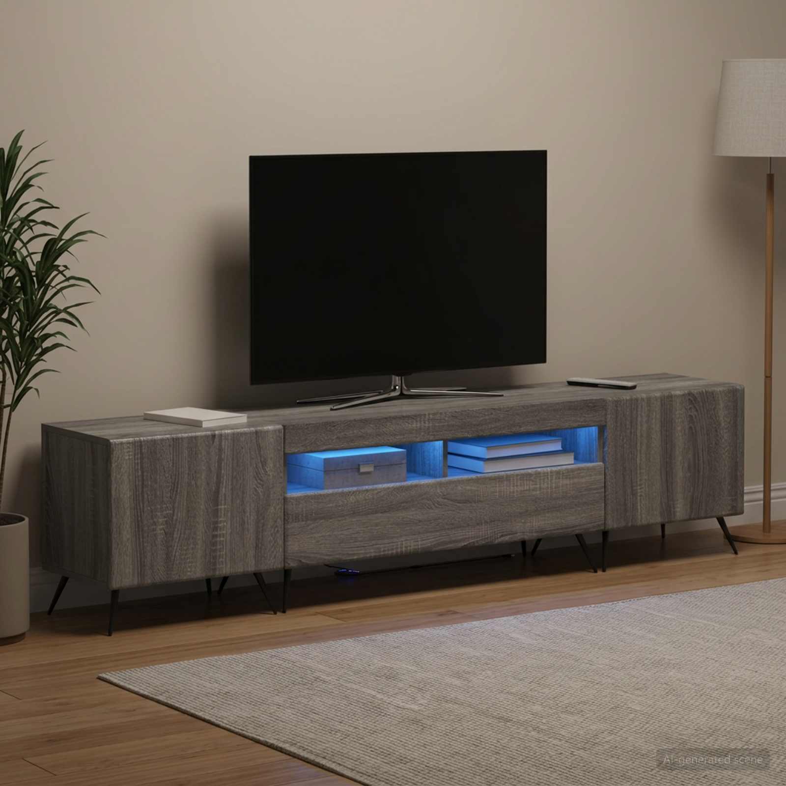 3-osainen LED-TV-kaappi BREDA 3 kpl Harmaa Sonoma Tekninen puu