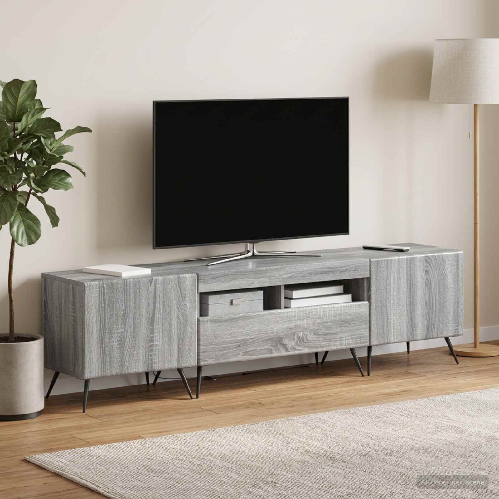 3-osainen LED-TV-kaappi BREDA 3 kpl Harmaa Sonoma Tekninen puu