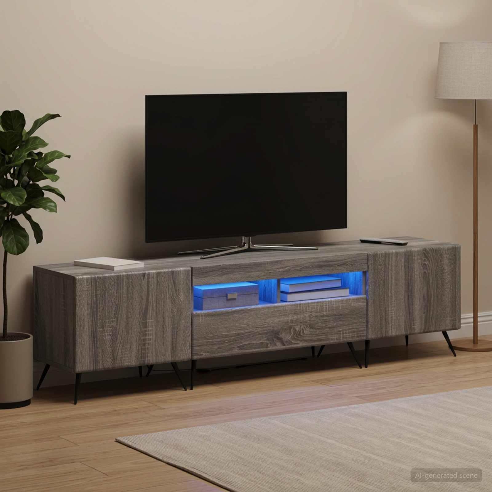 3-osainen LED-TV-kaappi BREDA 3 kpl Harmaa Sonoma Tekninen puu - Image 3