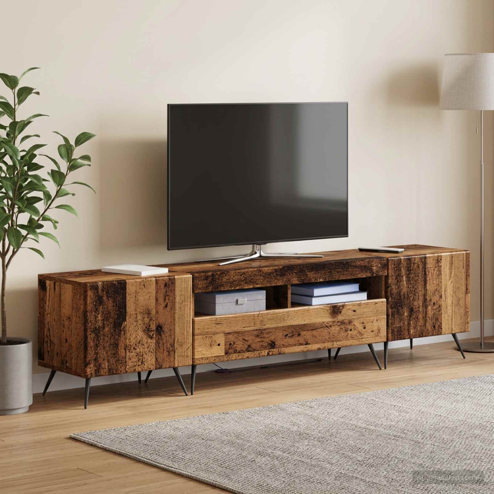 3-osainen LED-TV-kaappi BREDA 3 kpl Vanha puu Tekninen puu - Image 3