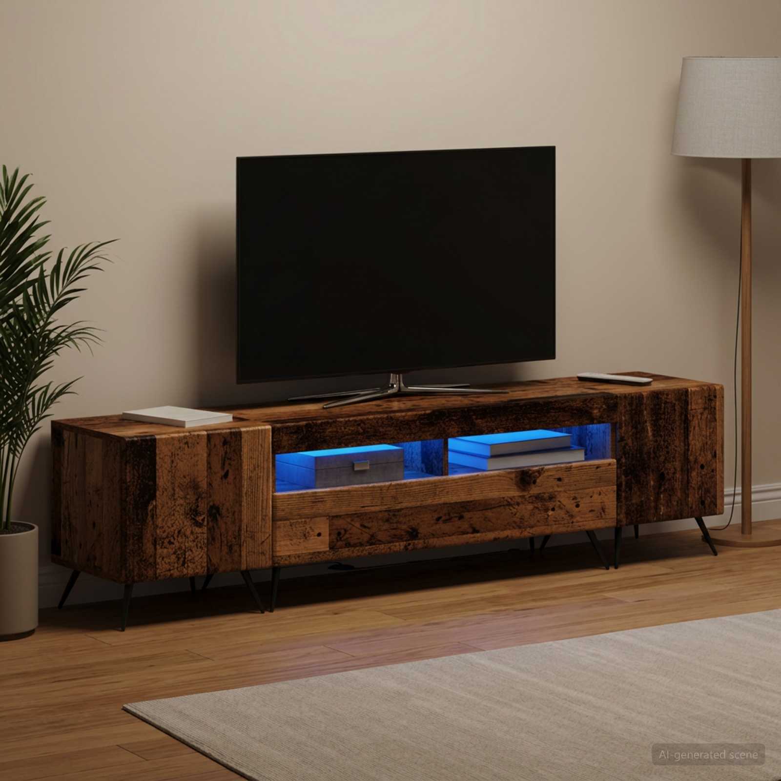 3-osainen LED-TV-kaappi BREDA 3 kpl Vanha puu Tekninen puu