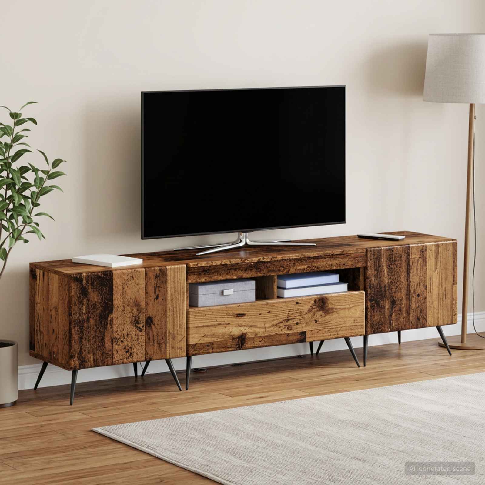 3-osainen LED-TV-kaappi BREDA 3 kpl Vanha puu Tekninen puu