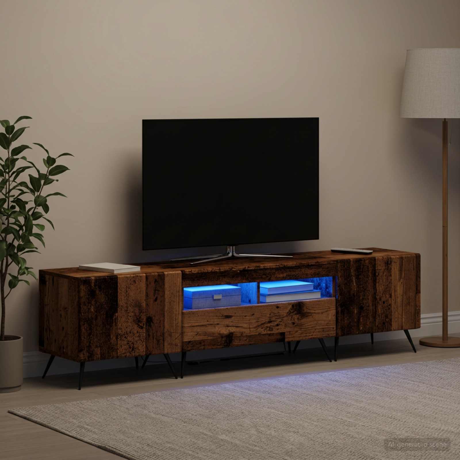 3-osainen LED-TV-kaappi BREDA 3 kpl Vanha puu Tekninen puu - Image 3