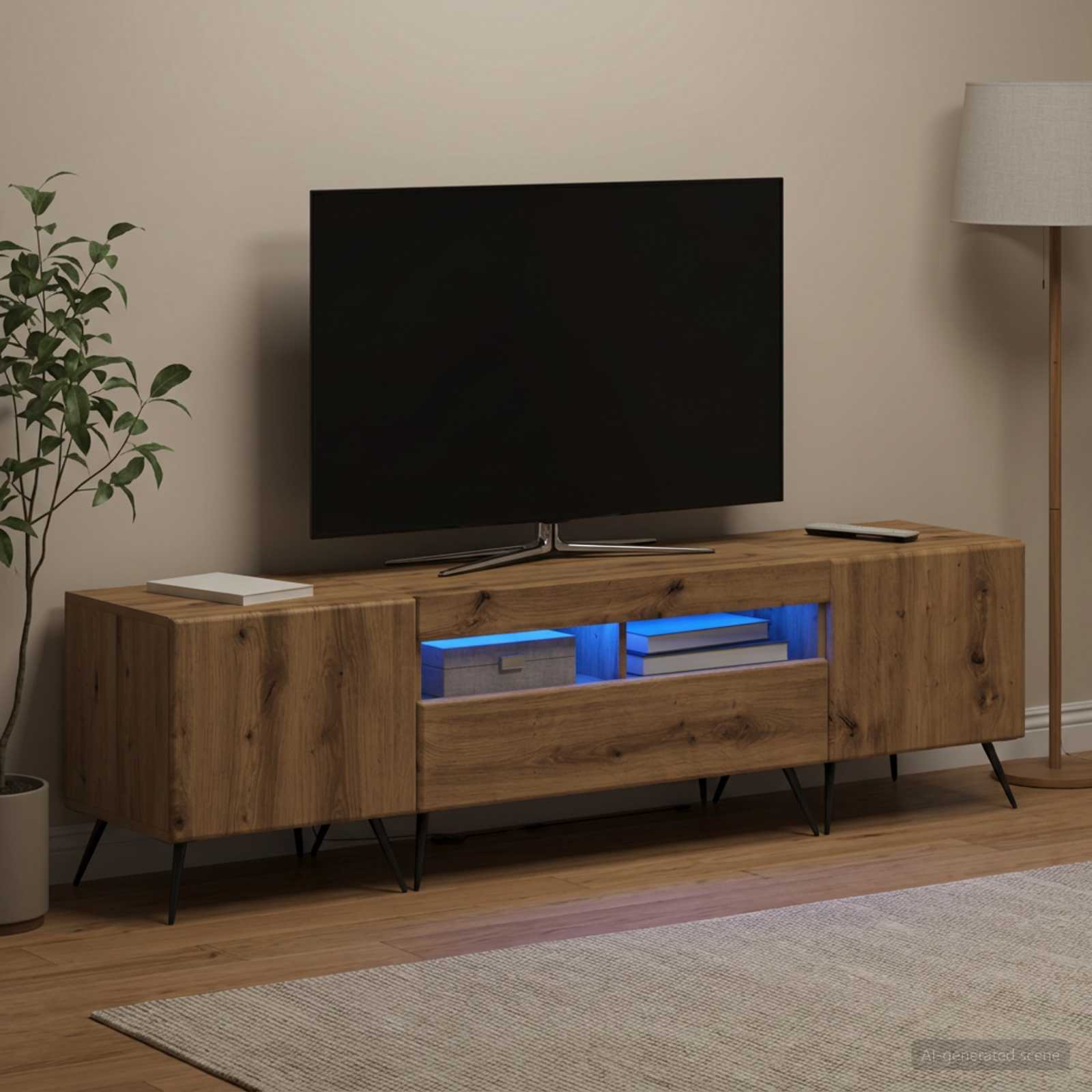 3-osainen LED-TV-kaappi BREDA 3 kpl Artisaanitammi Tekninen puu - Image 3