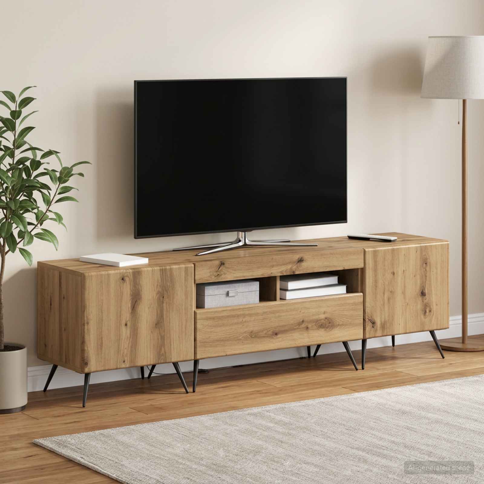 3-osainen LED-TV-kaappi BREDA 3 kpl Artisaanitammi Tekninen puu