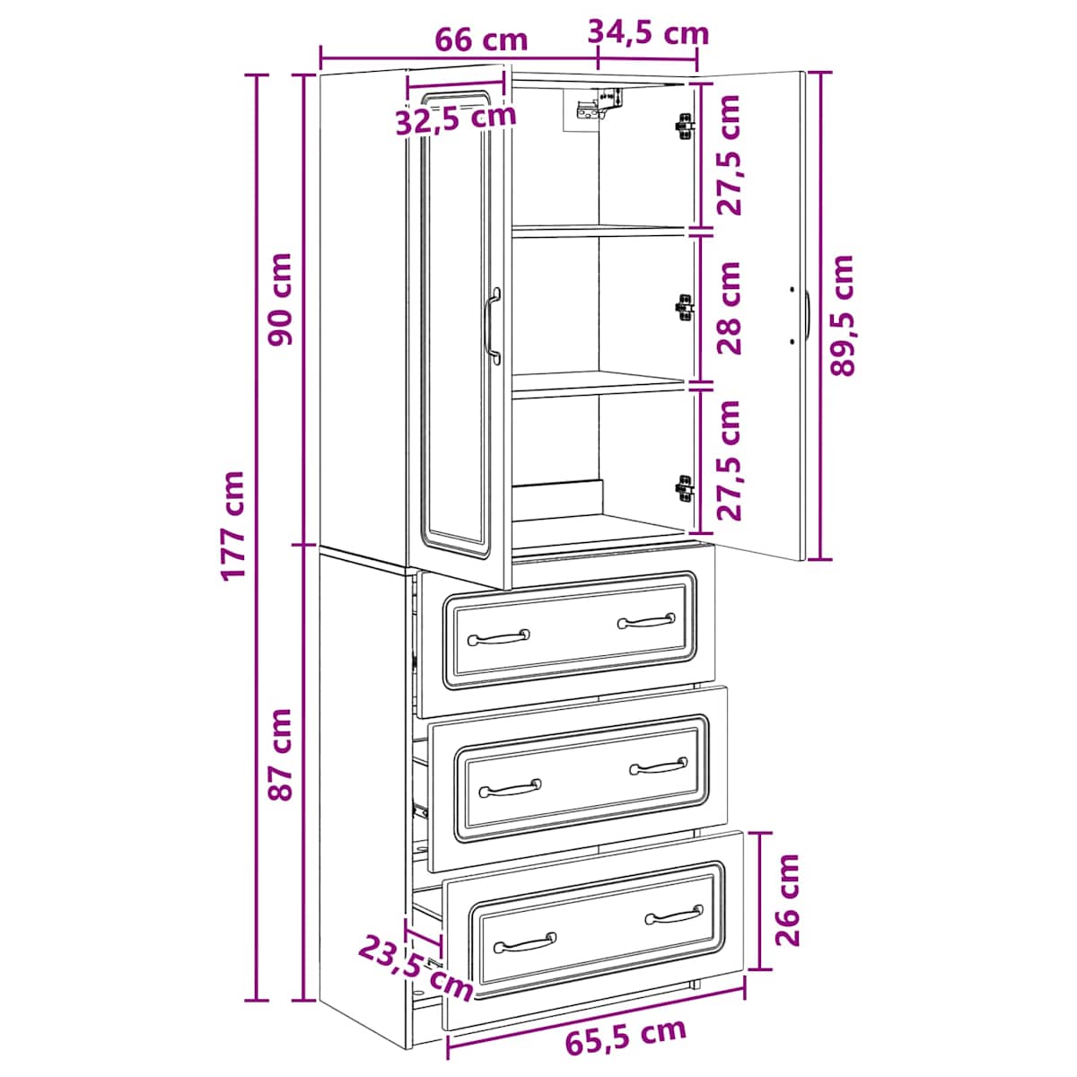 Skab Sæt 2 stk. 66 x 34,5 x 87 cm Konstrueret træ - Billede 10