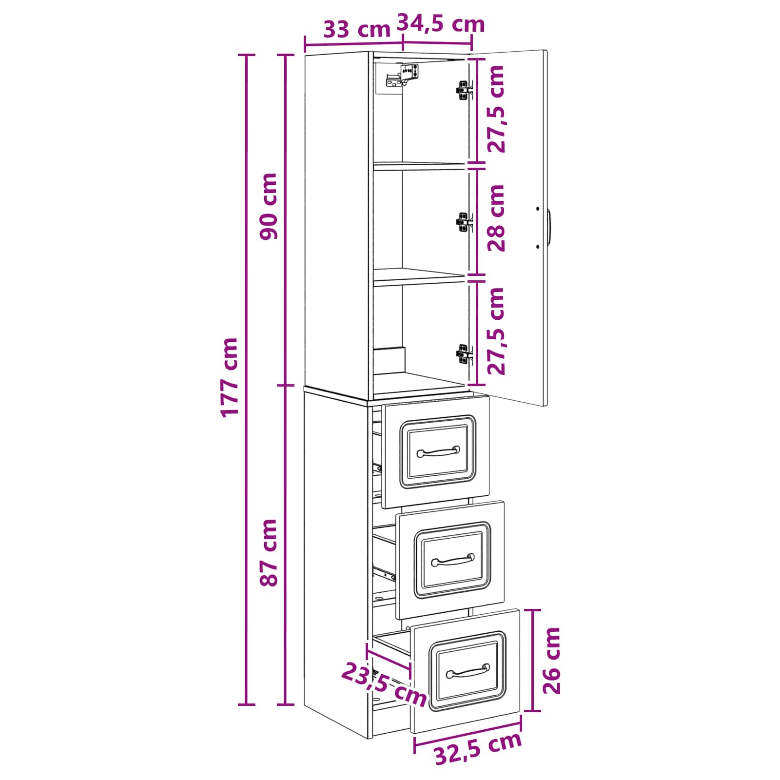 Kaappisarja 2 pcs Musta 33 x 34,5 x 87 cm Tekninen puu - Image 8