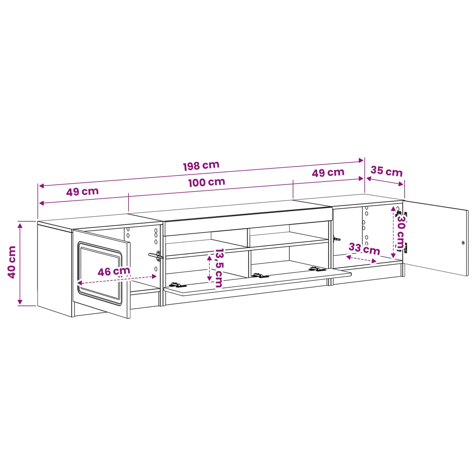 5 Piece LED TV Cabinet size guide