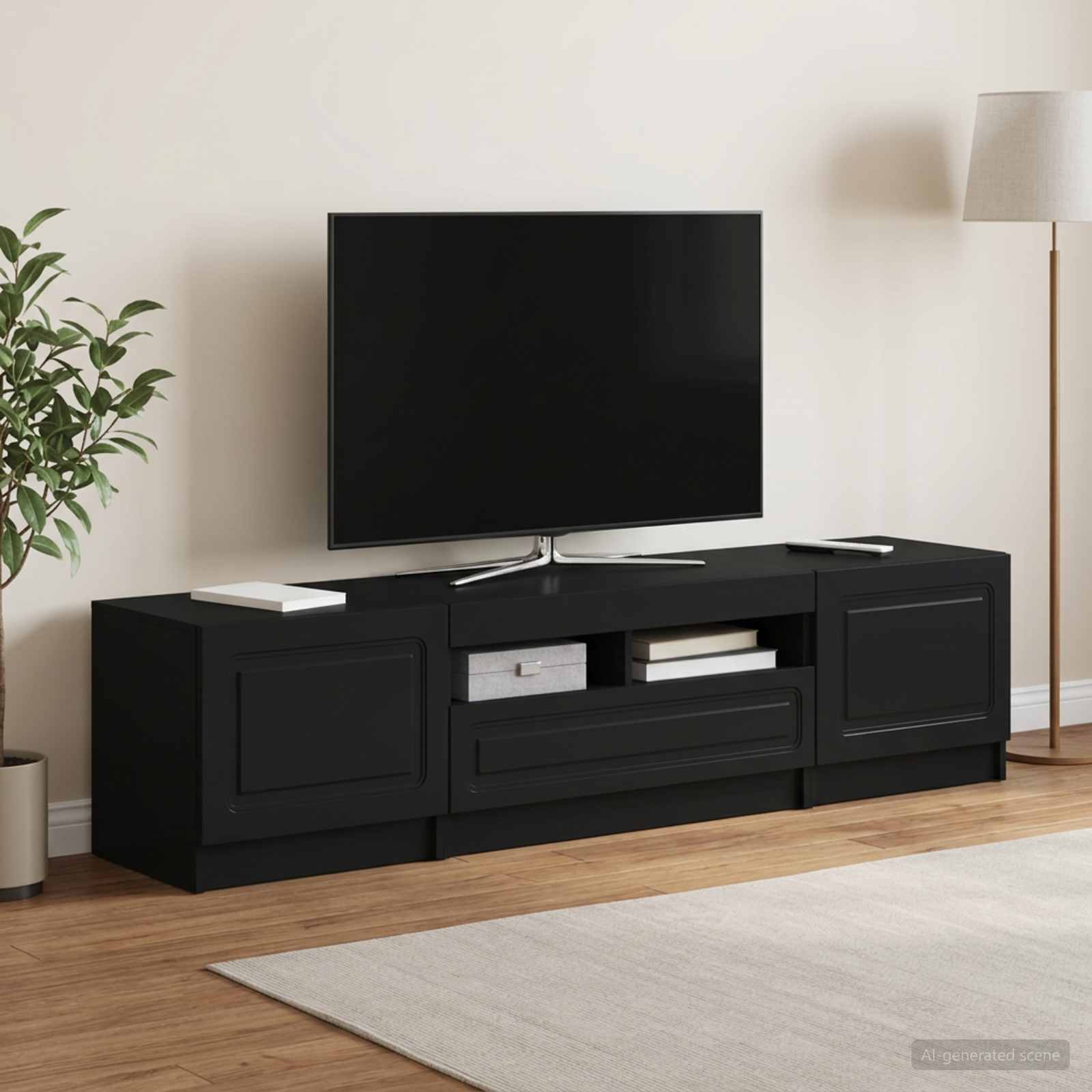 5 osan LED TV-kaappi UTRECHT 3 kpl Musta Tekninen puu - Image 3