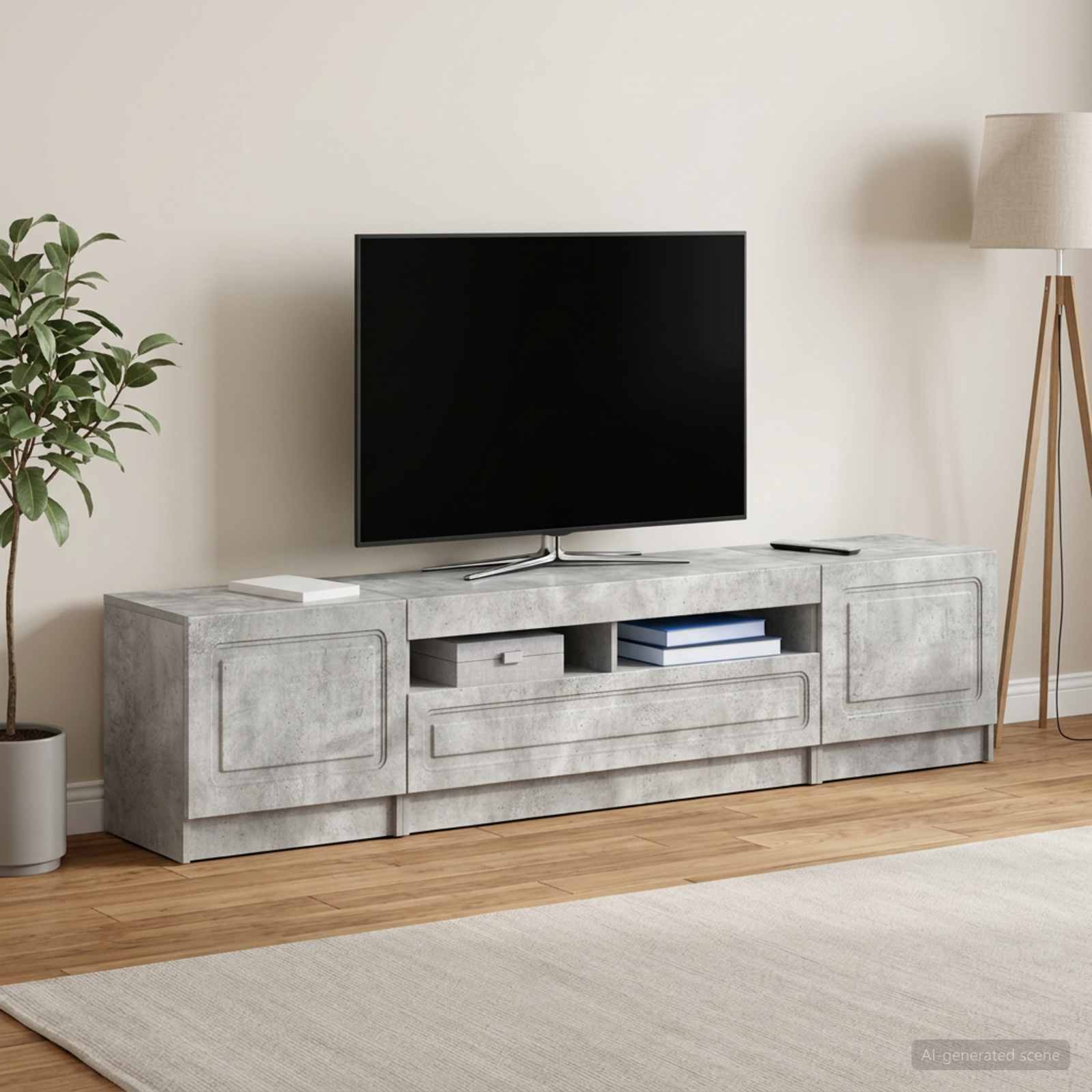5-delna LED TV omarica Betonsko siva Inženirski les