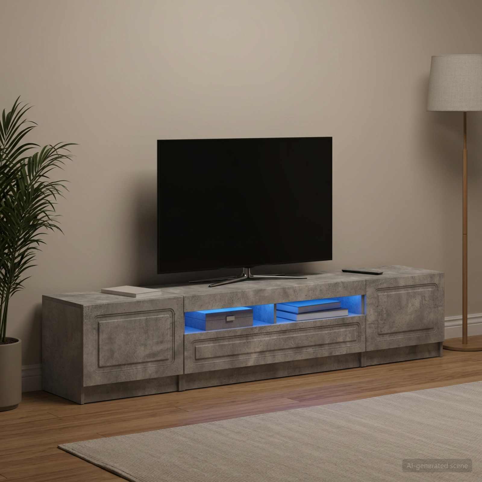 5-delna LED TV omarica Betonsko siva Inženirski les - slika 3