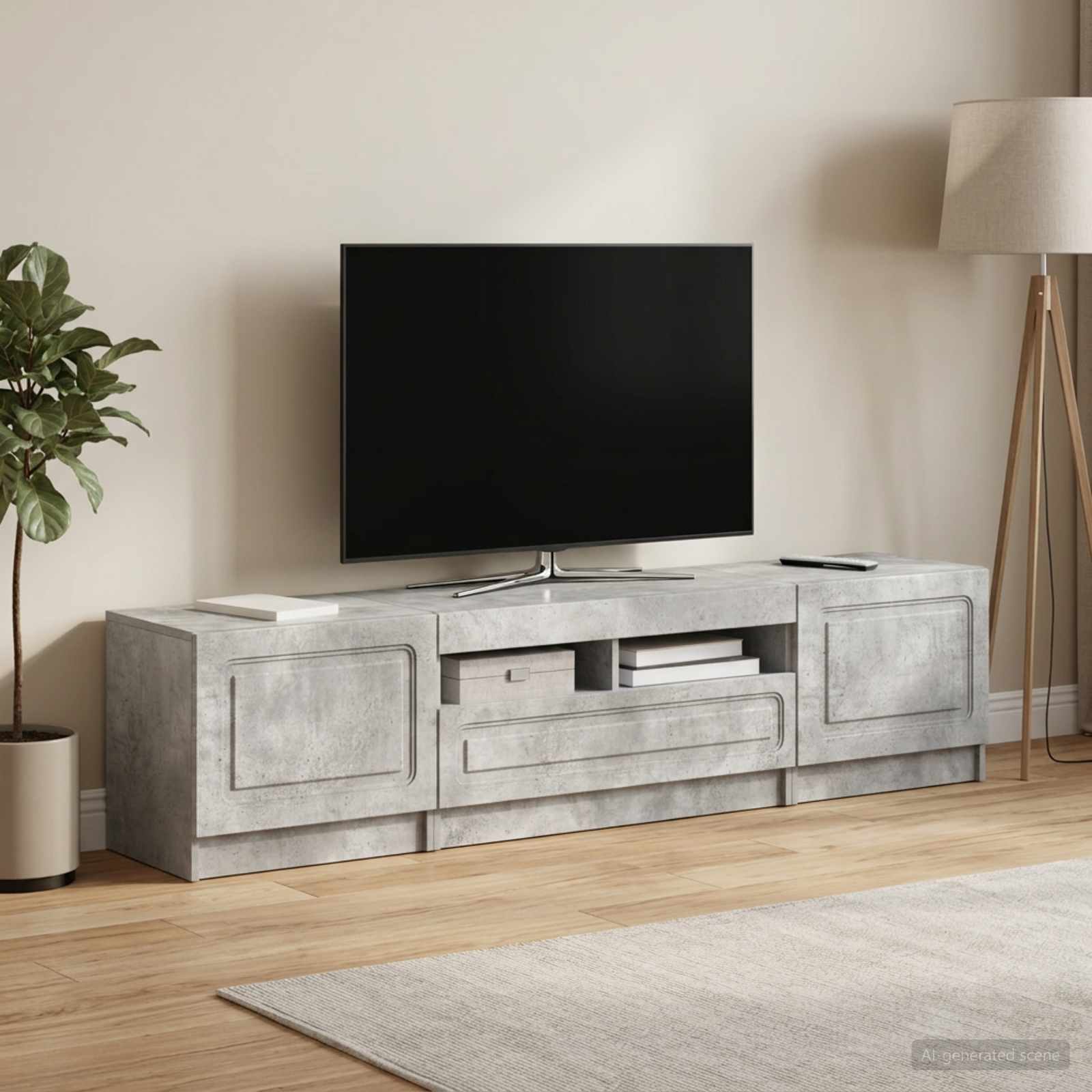 5-delna LED TV omarica Betonsko siva Inženirski les - slika 3